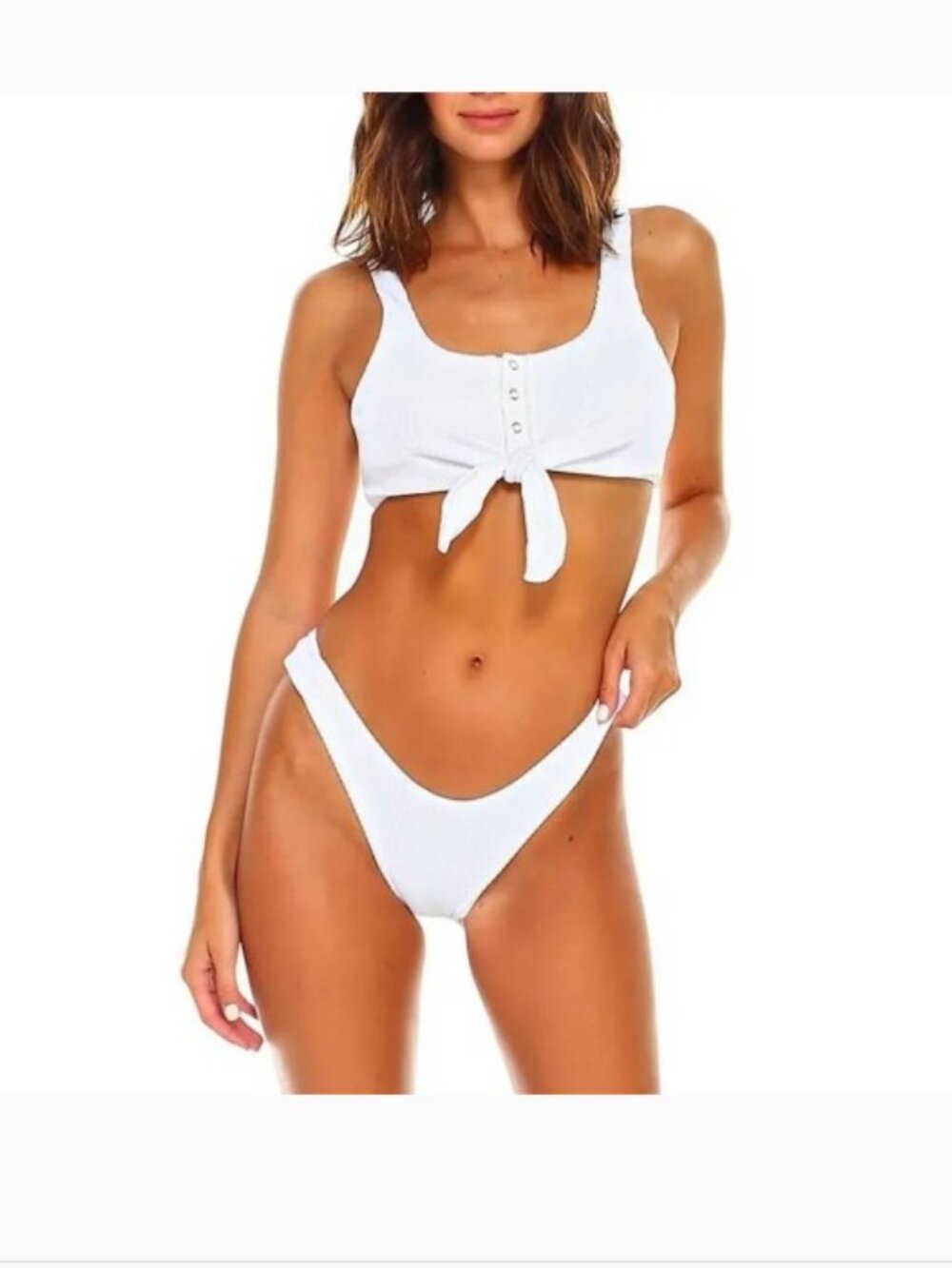 Envya Bikini Ribbed Snap & Tie Top & High Cut Bottoms - Size: Med - NWT